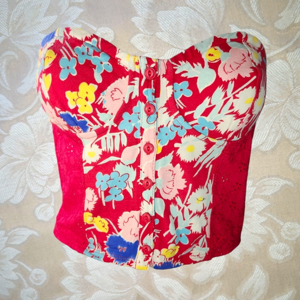 Kimchi Blue Floral Corset Bustier Top M & L Urban Outfitters Indie Coquette